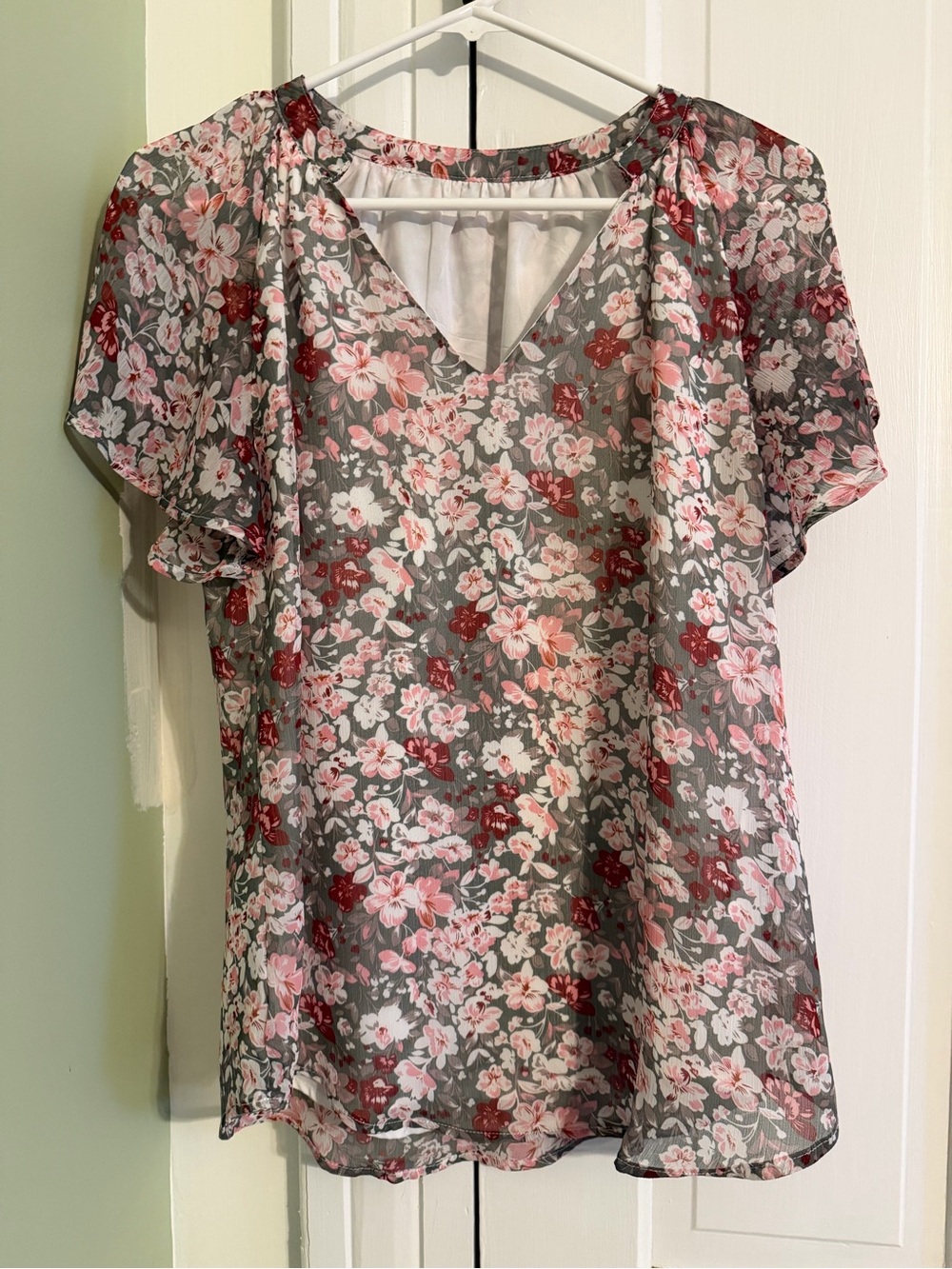 Pink, Red & Gray Flowered Shirt